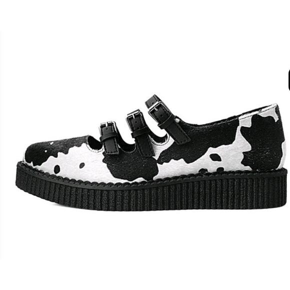 TUK platform creepers Black & White Cow Print 3-Strap Pointed Mary Jane sz 9 - Picture 1 of 5